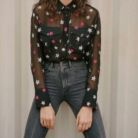 Rag & Bone Tops - Rag & Bone Women's Black Collared Long Sleeve Blouse Size M